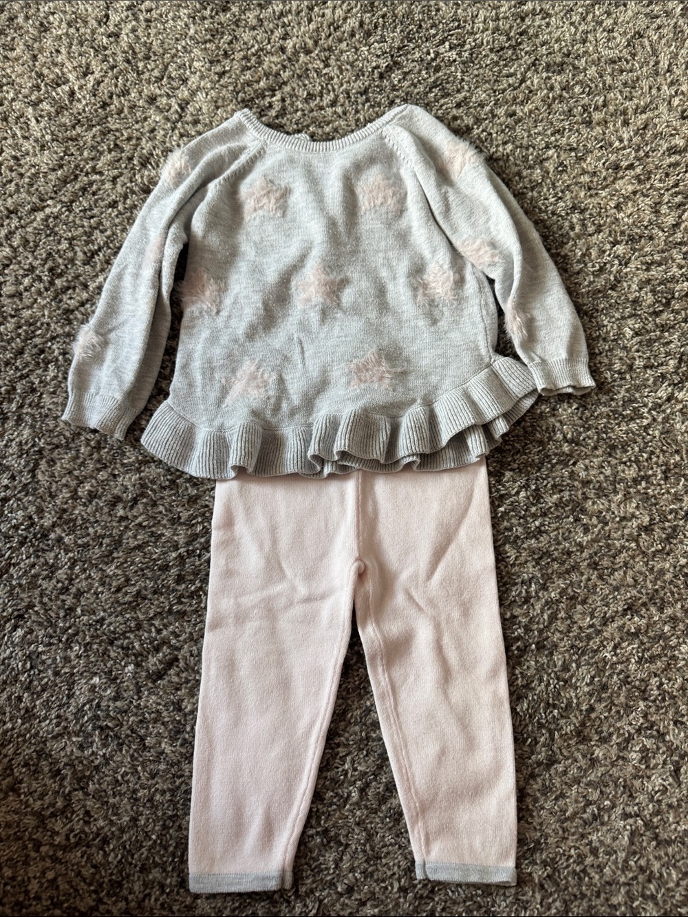 Toddler Girls Pink and Light Gray Star Knit Matching Set